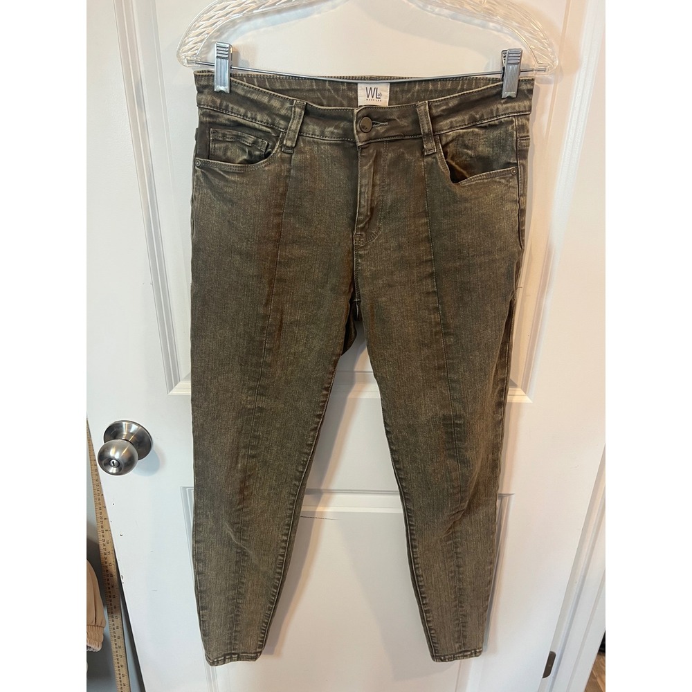 Wash Lab Womens Skinny Jeans Front Seam Detail Olive Green Size 27